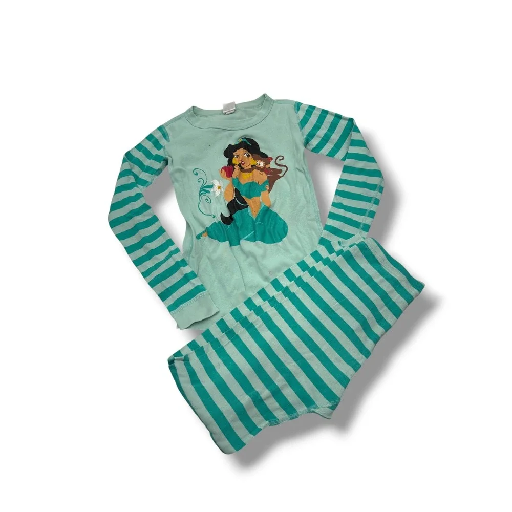 Hanna Andersson Disney Princess Jasmine Pajama Set‎ Girls Size 12 Mint Green
